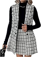 Floerns Women's Plaid Print Lapel Vest Blazer & Short Skirt Set - 2 Piece Workwear Outfit