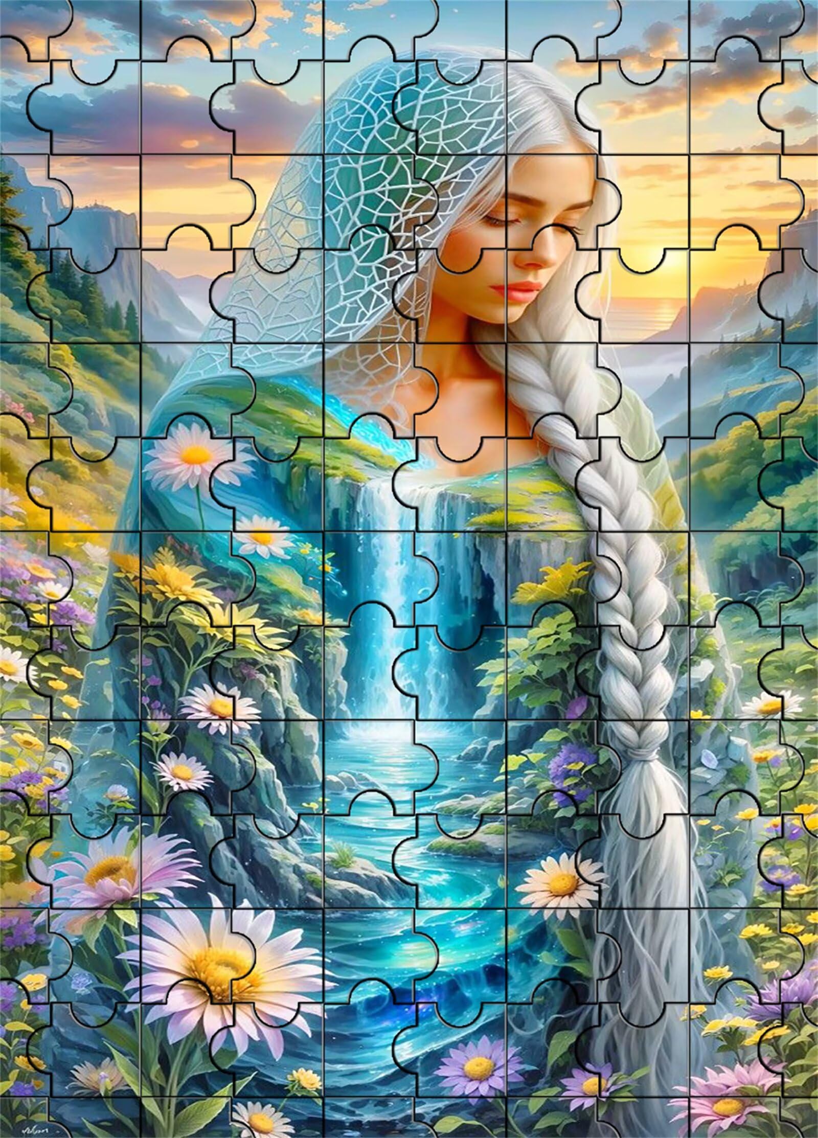 2000 Teile Puzzle Für Erwachsene,Fantasy-Wasserfall-Blumenmädchen DIY-Puzzle,Kreative Unterhaltung, Spaß, Klassisches Puzzles Familienspiele