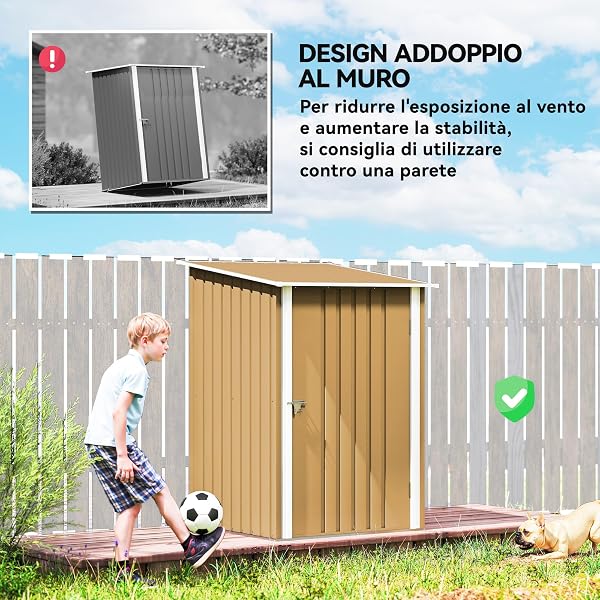 Outsunny Casetta da Giardino 0.92m² in Acciaio Zincato, Capanno Porta Attrezzi con Porta Battente Bloccabile, Tetto Inclinato, 100x104x160 cm, Giallo - 5