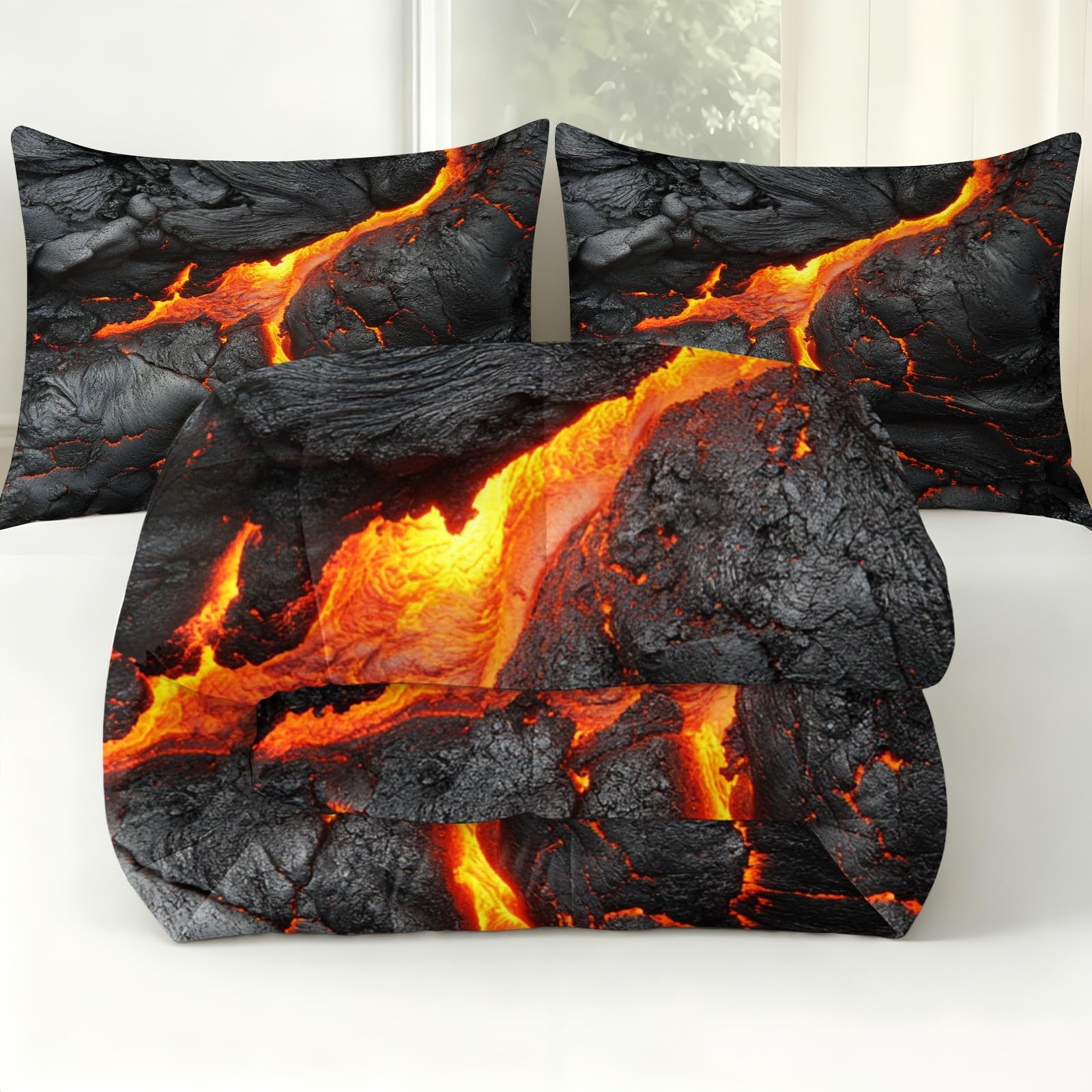 Edredón 155 x 220 cm 4 Estaciones Flujo de Lava rocosa Relleno Nórdico Microfibra Gris Oscuro Transpirable Decoración Dormitorio
