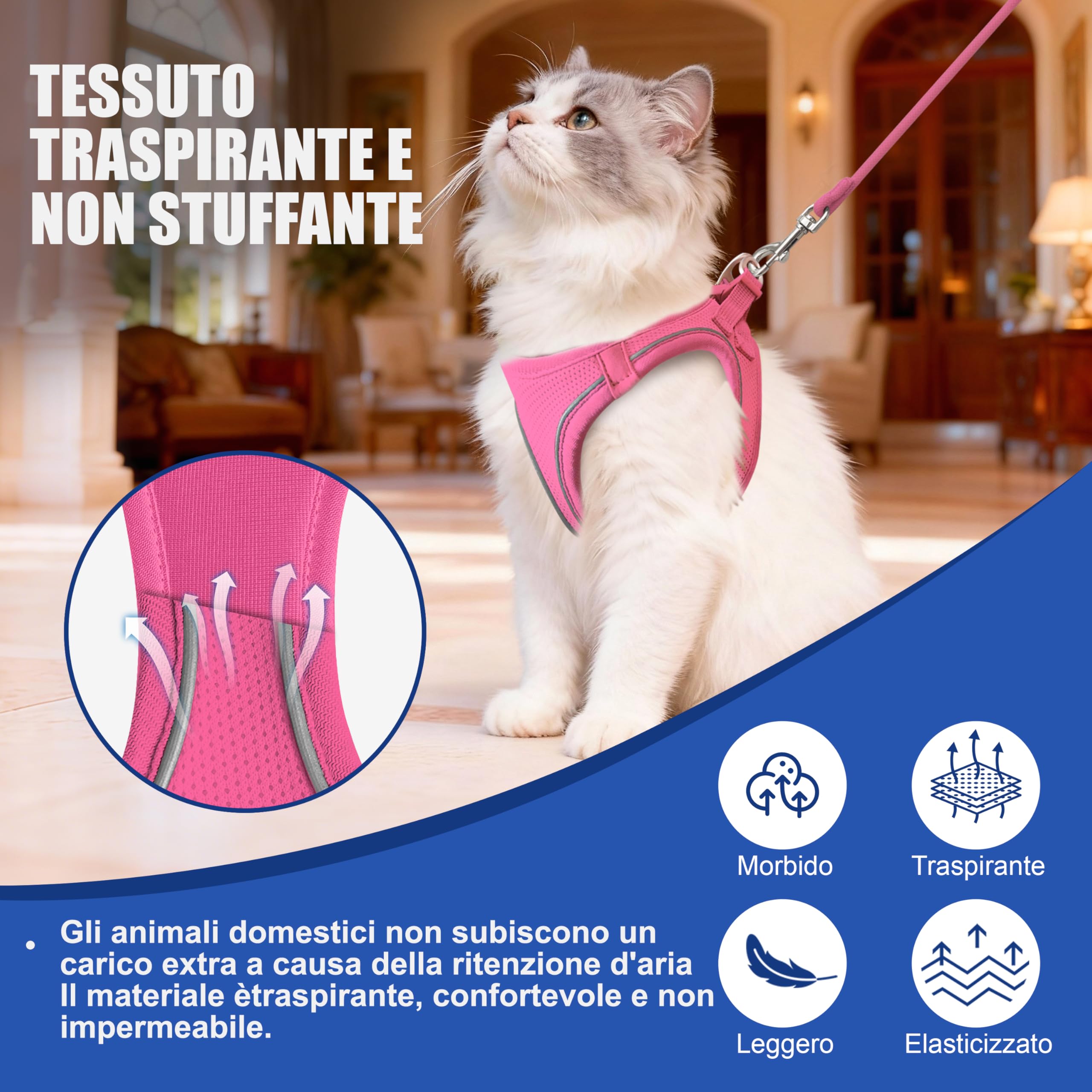 Imbracatura Gatto Regolabile, Imbracatura Anti Fuga Gatto Leggera per Gattino, Imbracatura e Guinzagli per Gatti Traspirante Facile da Controllare con Strisce Riflettenti (Rosa Xxs)
