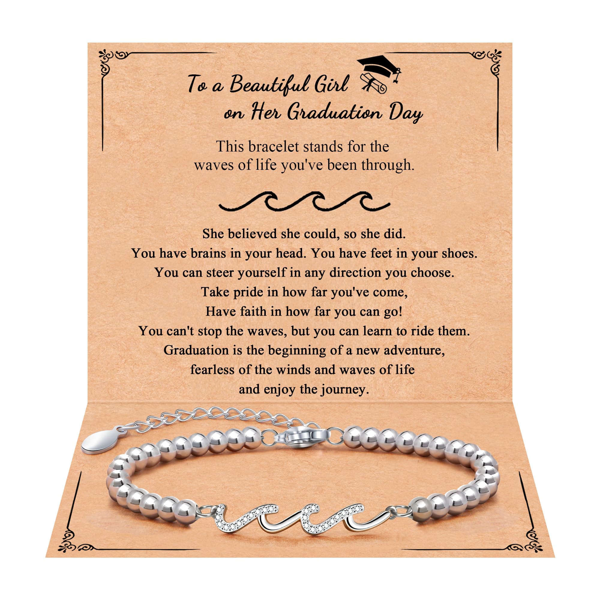QWNHONEY Waves of Life Bracelet Inspirational Birthday Gifts for Bestie Sister 16th 18th 21st 30th 40th 50th 60th Birthday Gifts for Women