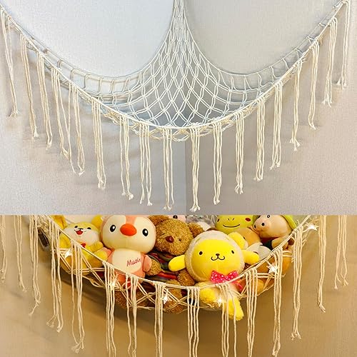 Miniatura 1 de Red o hamaca grande para animales de peluche, hamaca de juguete de 55 pulgadas, soporte de red colgante de esquina para almacenamiento de animales,