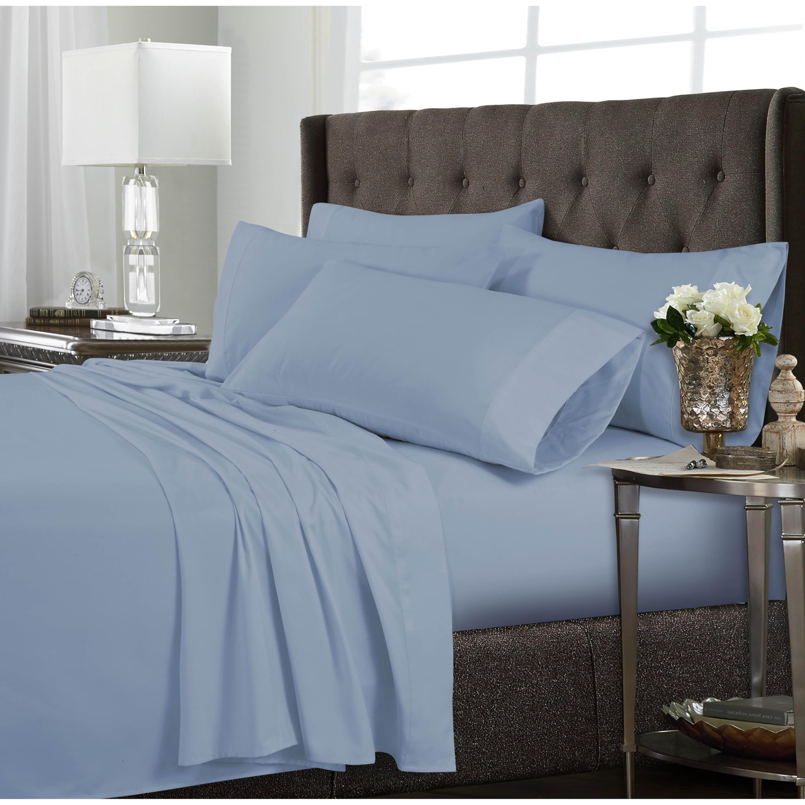 Tribeca Living 120MFSHEETFUSK Ultra-Soft Solid Deep Pocket 6-Piece Sheet Set, Full, Sky Blue