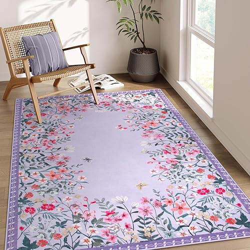 Miniatura 10 de Wonnitar Alfombra de Área Floral Lavable 4x6 Alfombra de Halloween, Alfombras de Otoño Suaves Antideslizantes para Dormitorio, Alfombra de Guardería