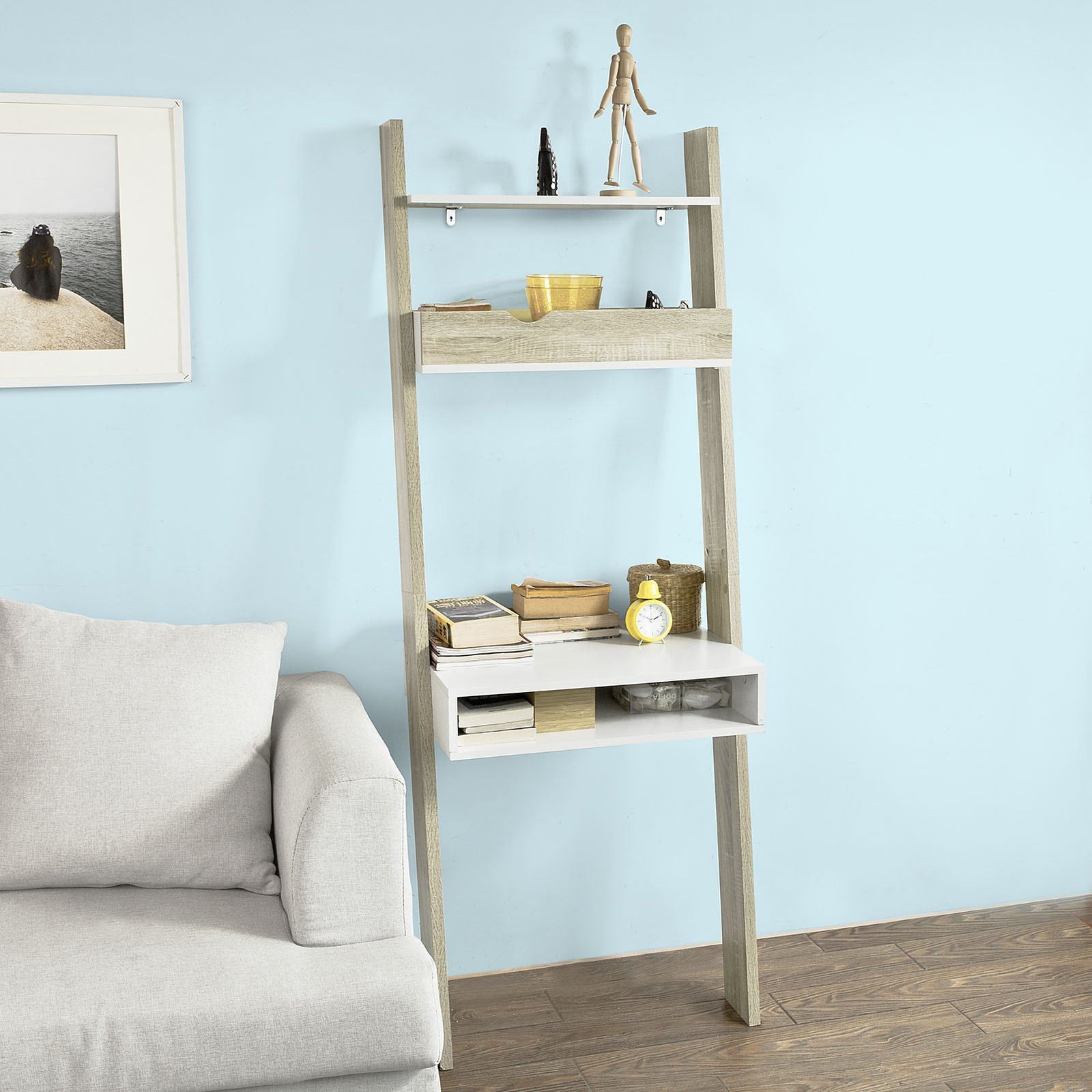 SoBuy FRG111-WN-Libreria da parete con ripiani, dimensioni ca. 65x176x40 cm, Bianco/Naturale