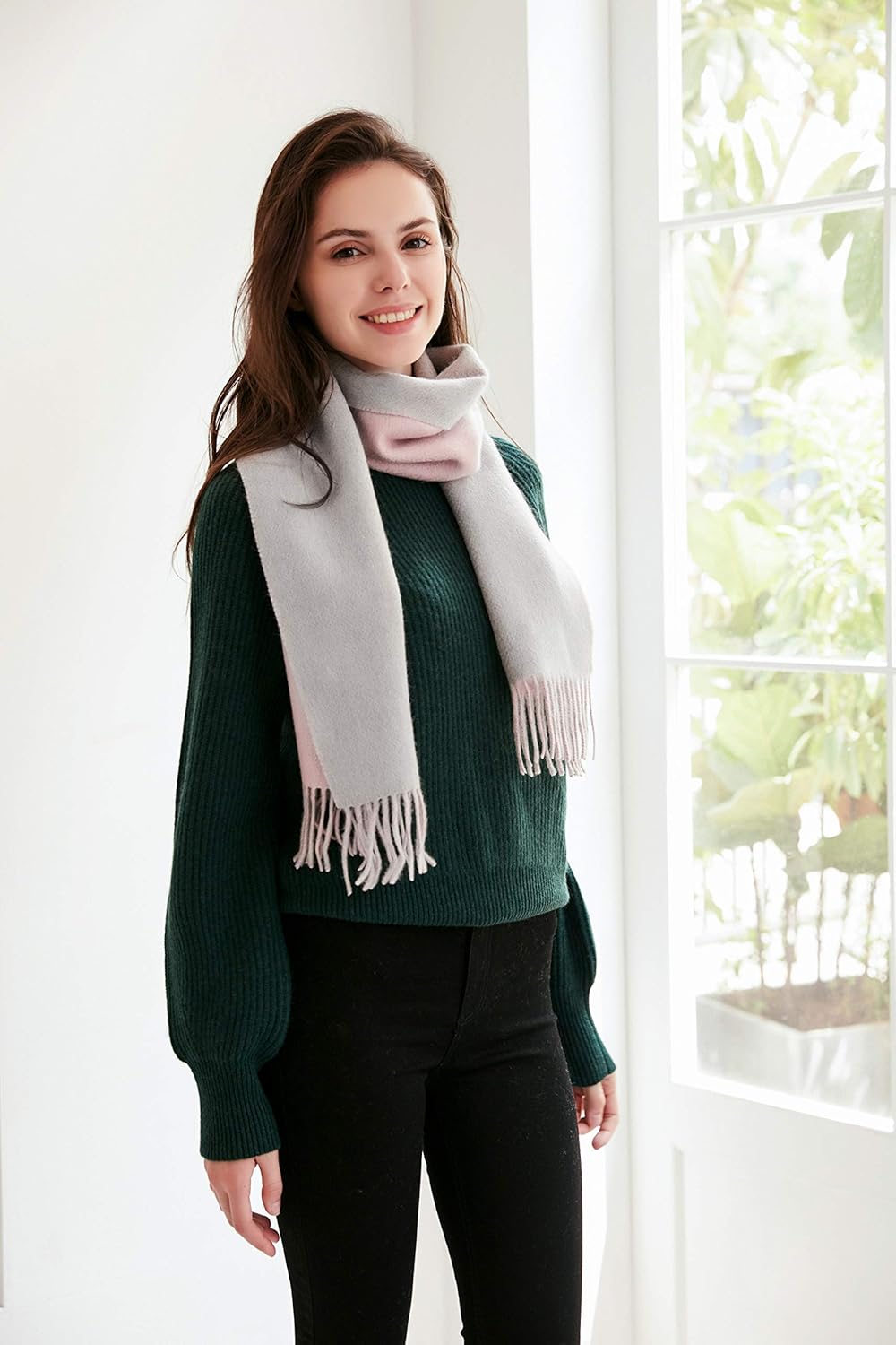 EURKEA 100% Cashmere 2025 Winter Scarf for Women Fringed Edges Warm & Soft Lightweight Solid/Plaid/Two-Tone Free Size - Image 6