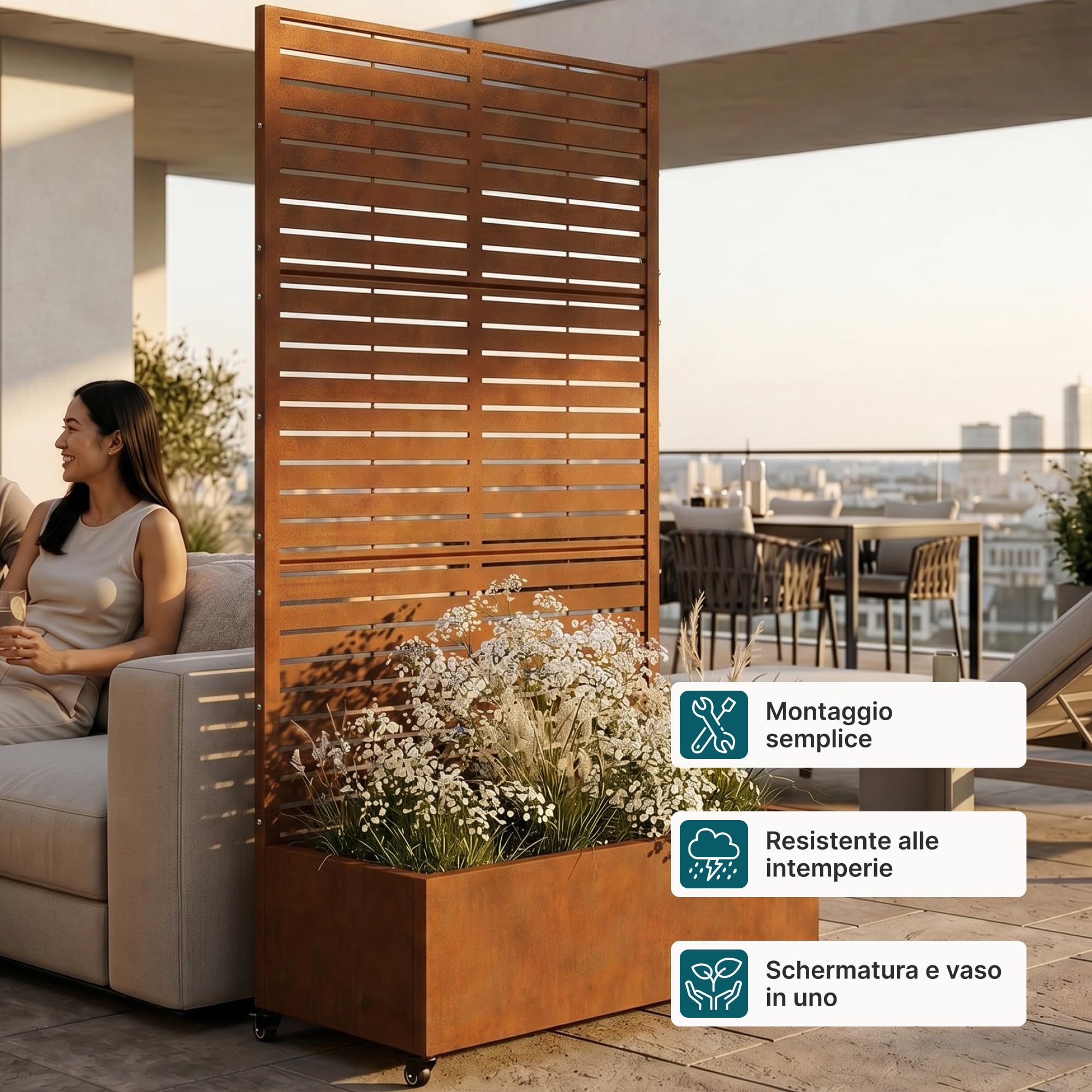 casa.pro Fioriera con Spalliera 190 x 82 x 38 cm Marrone Ossidato
