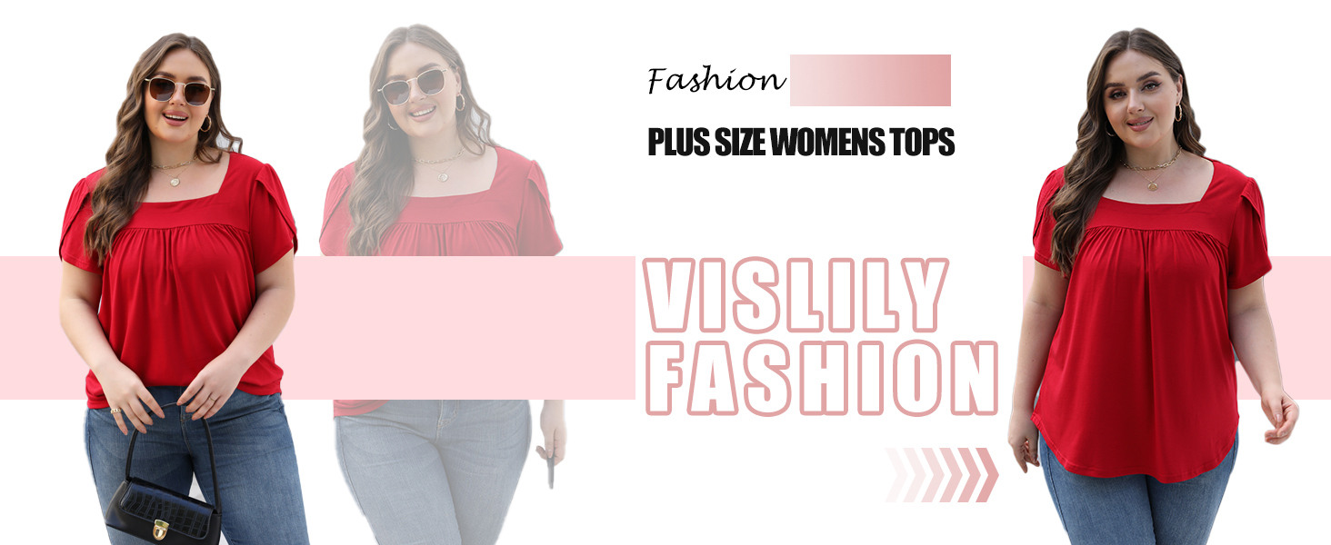 VISLILY Plus Size Clothes for Women Casual Petal Sleeve T Shirts