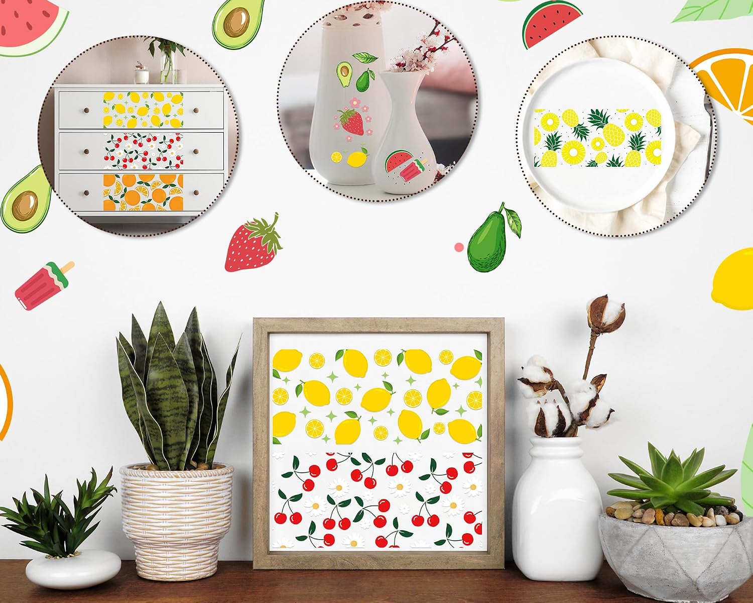Rngmsi UV DTF Cup Wraps for 16 oz - 8 Sheets Fruit UV DTF Wraps, Strawberry Avocado Pineapple Watermelon Uvdtf Transfer for Glass, Waterproof Rub on Decals for Wood Crafts
