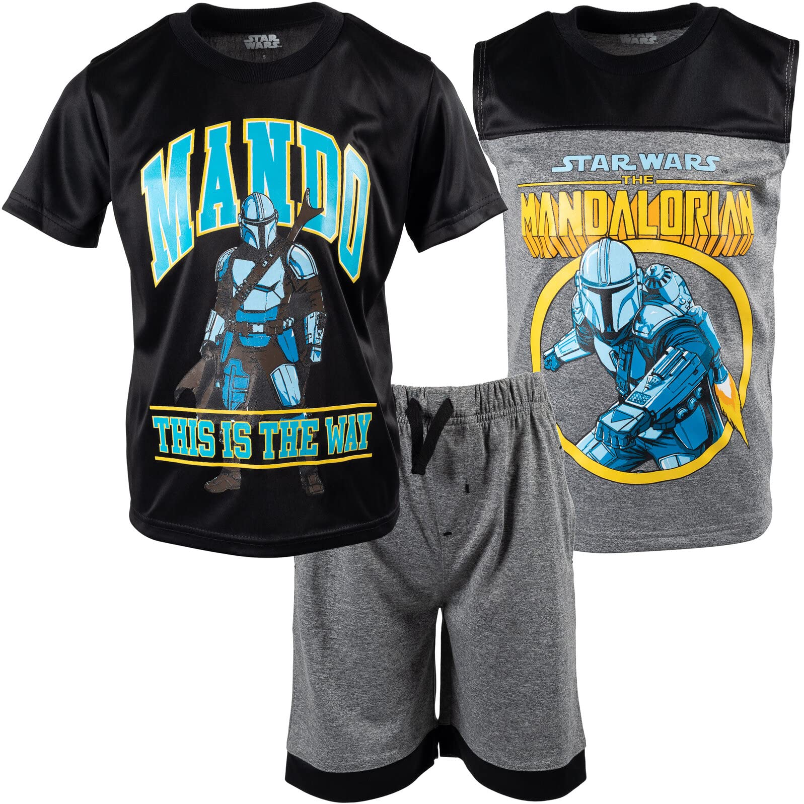 STAR WARS The Mandalorian 3 Piece Outfit Set: T-Shirt Tank Top Shorts