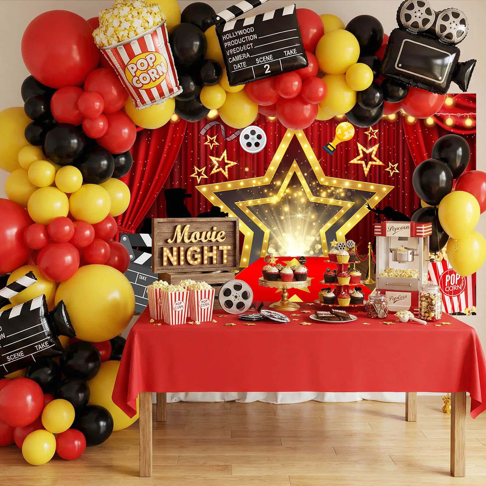 Mocsicka Suministros de decoración de fiesta temática de película, fiesta de cumpleaños, premios, ceremonia nocturna, fondo de fotografía (rojo, 70.8 x 43.3 pulgadas)