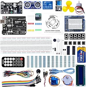 ELEGOO UNO Project Super Starter Kit with Tutorial, 5V Relay, UNO R3, Power Supply Module, Servo Motor, 9V Battery with DC, Prototype Expansion Board, ect. for Arduino