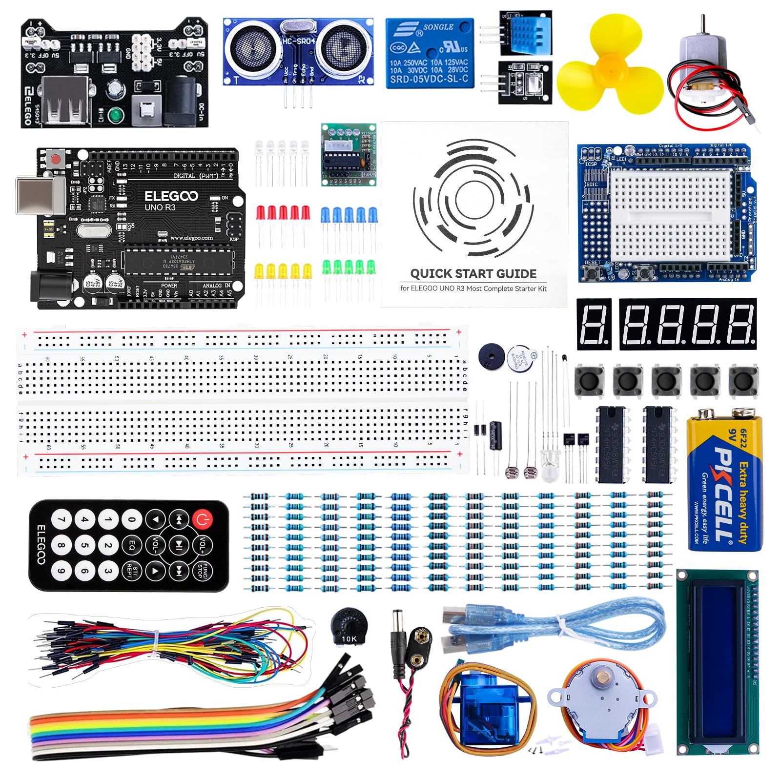 UNO Project Super Starter Kit with Tutorial, UNO R3 Controller Board, LCD1602, Servo, Stepper Motor, Relay etc. for Arduino Projects