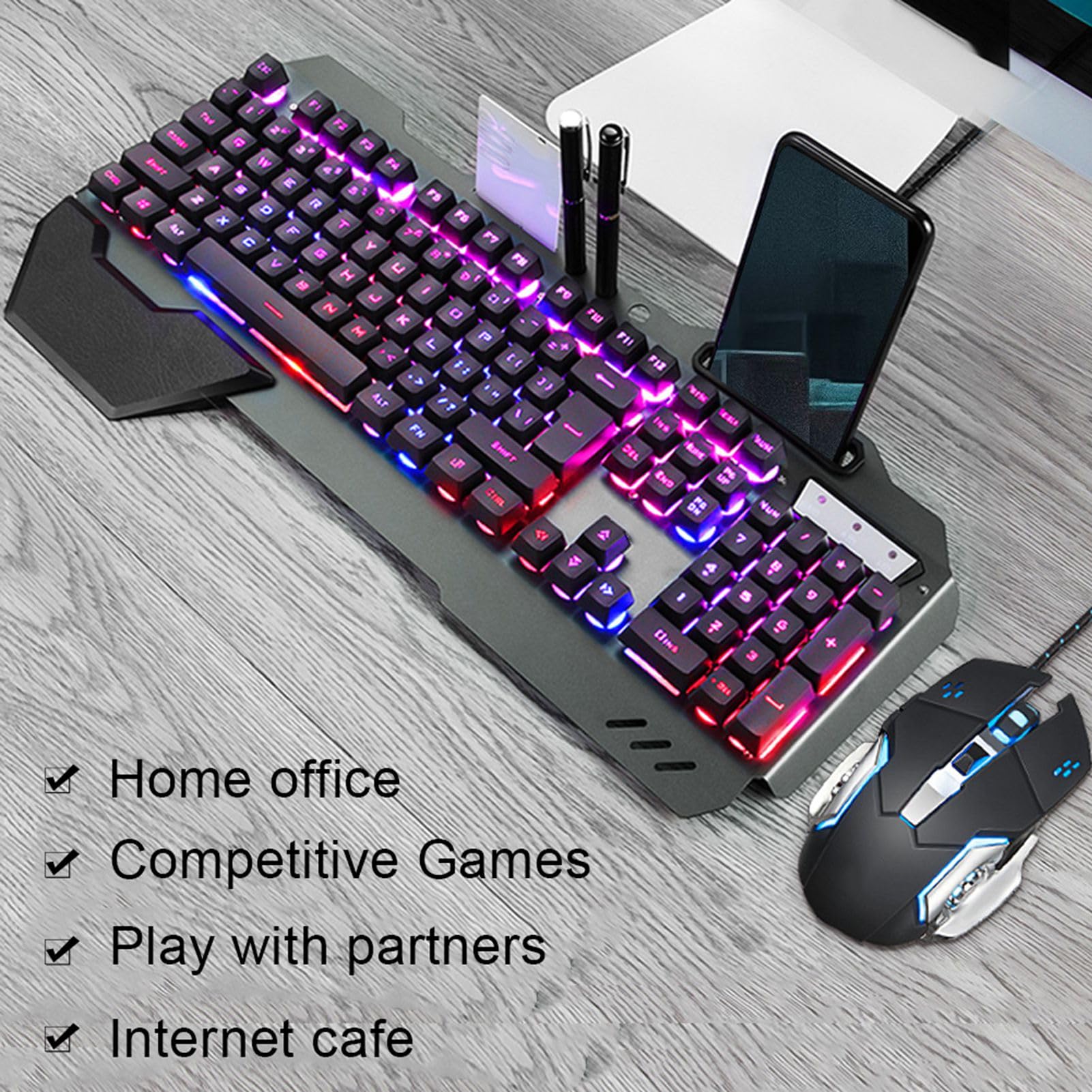 AMONIDA Set Tastiera e Mouse da Gioco Meccanici Cablati USB con Risoluzione Regolabile 3200 DPI per Uso Domestico e in Ufficio