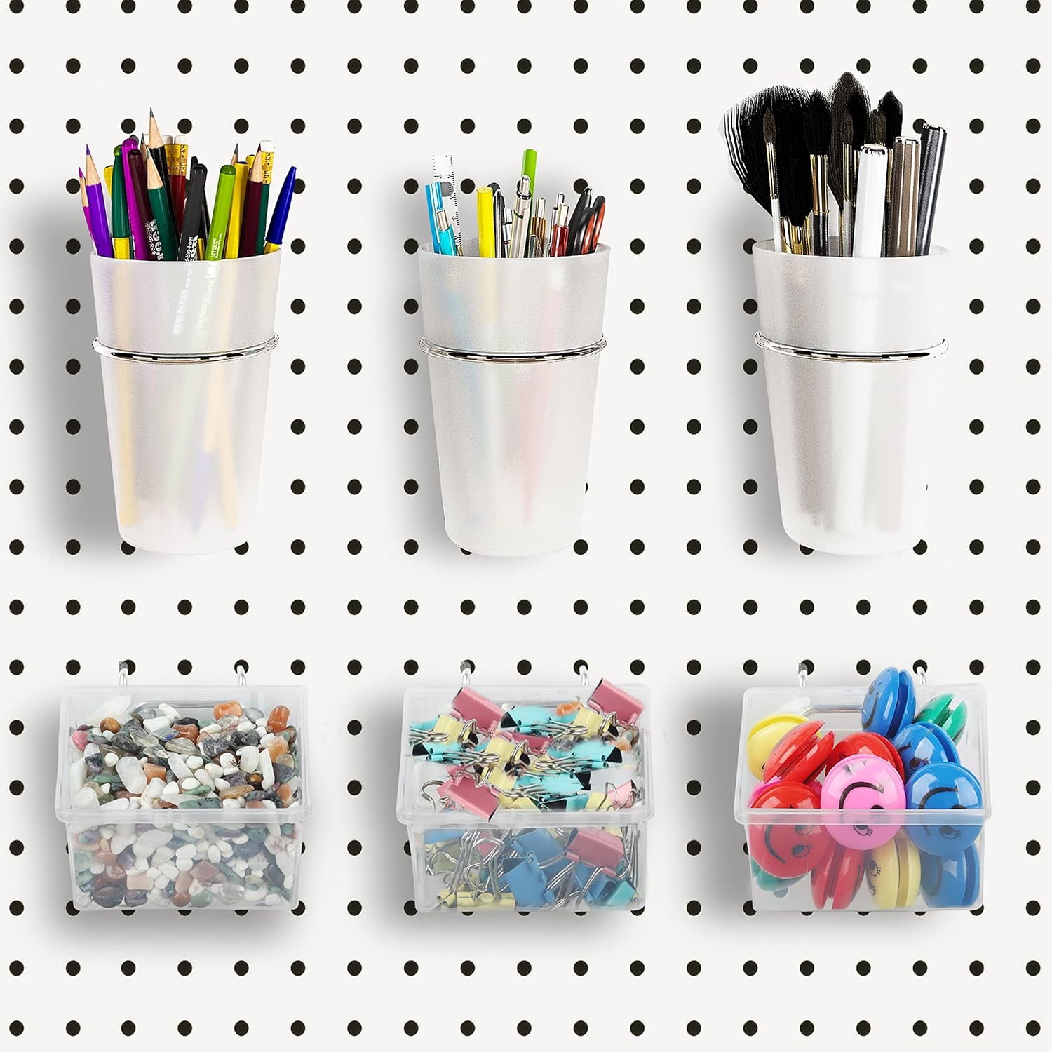 Kuhome 6 Sets Pegboard Bins and Cups with Pegboard Hooks