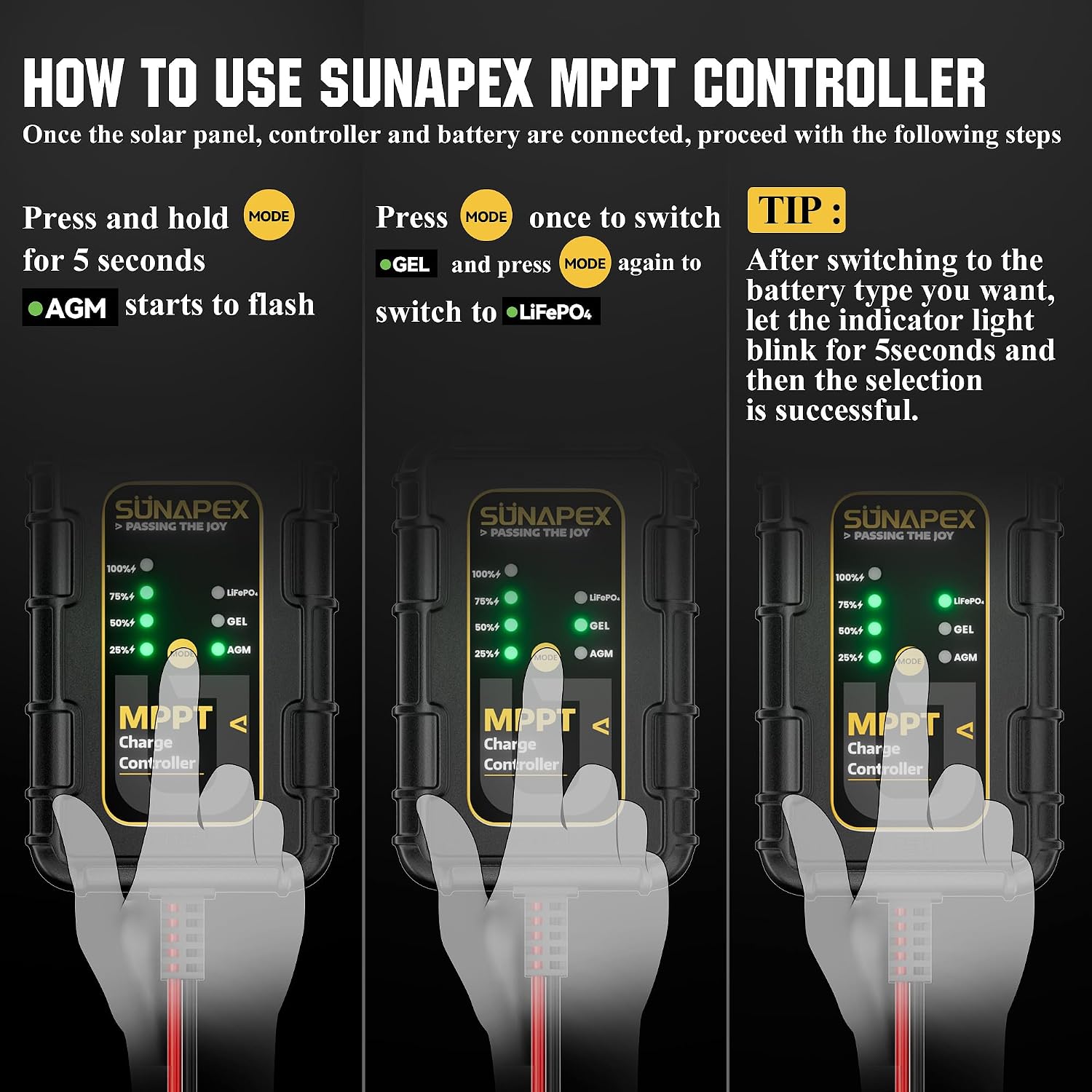 How to select battery type on SUNAPEX MPPT Controller