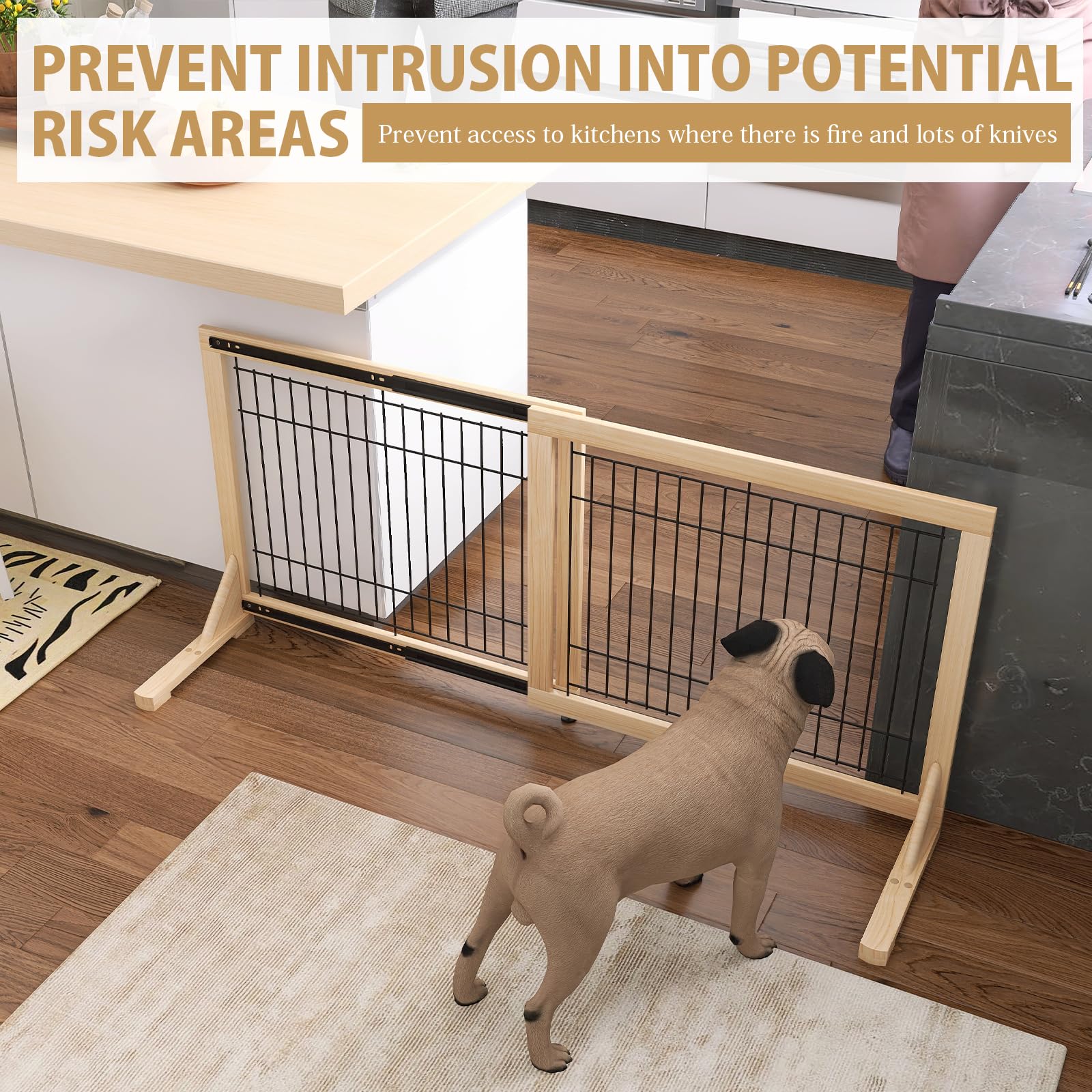 YOCAN Extra Wide Pet Gate - 19.7" Height Adjustable Dog Barrier For Doors & Stairs, No Drill Needed