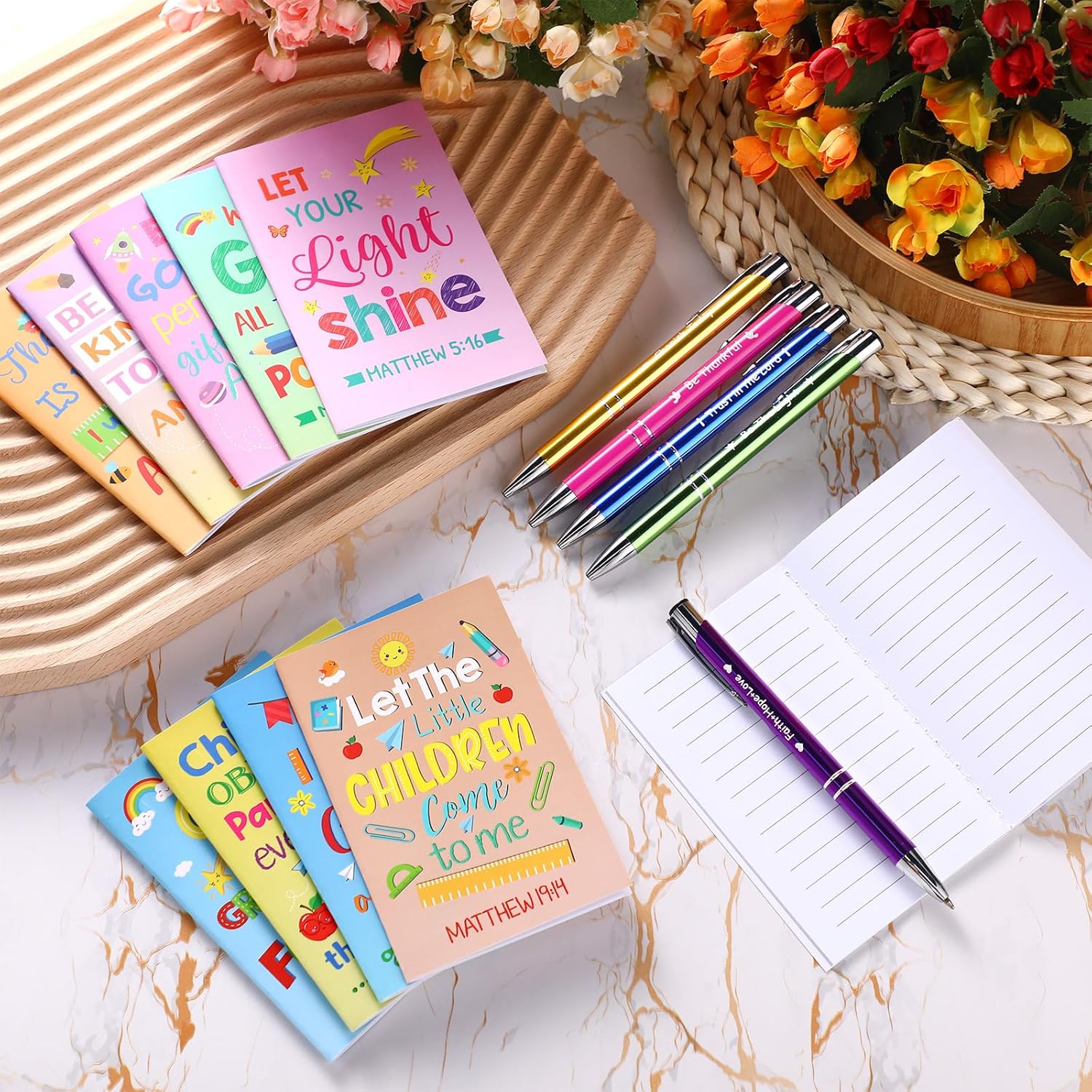 Fulmoon 40 Pieces Christian Gifts for Kids Bulk Motivational Bible Verse Notebooks Religious Ballpoint Pens Inspirational Scripture Quotes Notepads and Pens Set for School Teacher Students Gifts