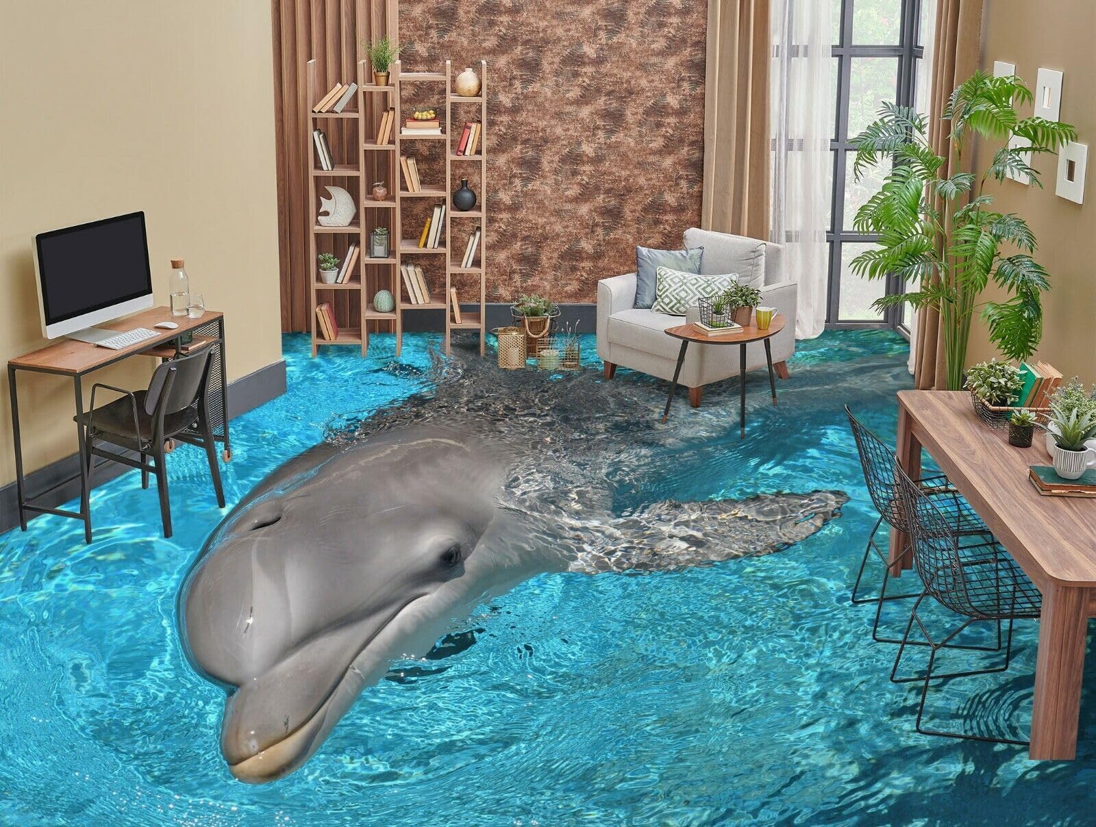 Cartel De Decoración De Piso Murales de papel pintado para suelo de delfines oceánicos en 3D, 250 x 175 cm Murales Pegatinas Cuarto de baño Vinilo autoadhesivo Papel tapiz