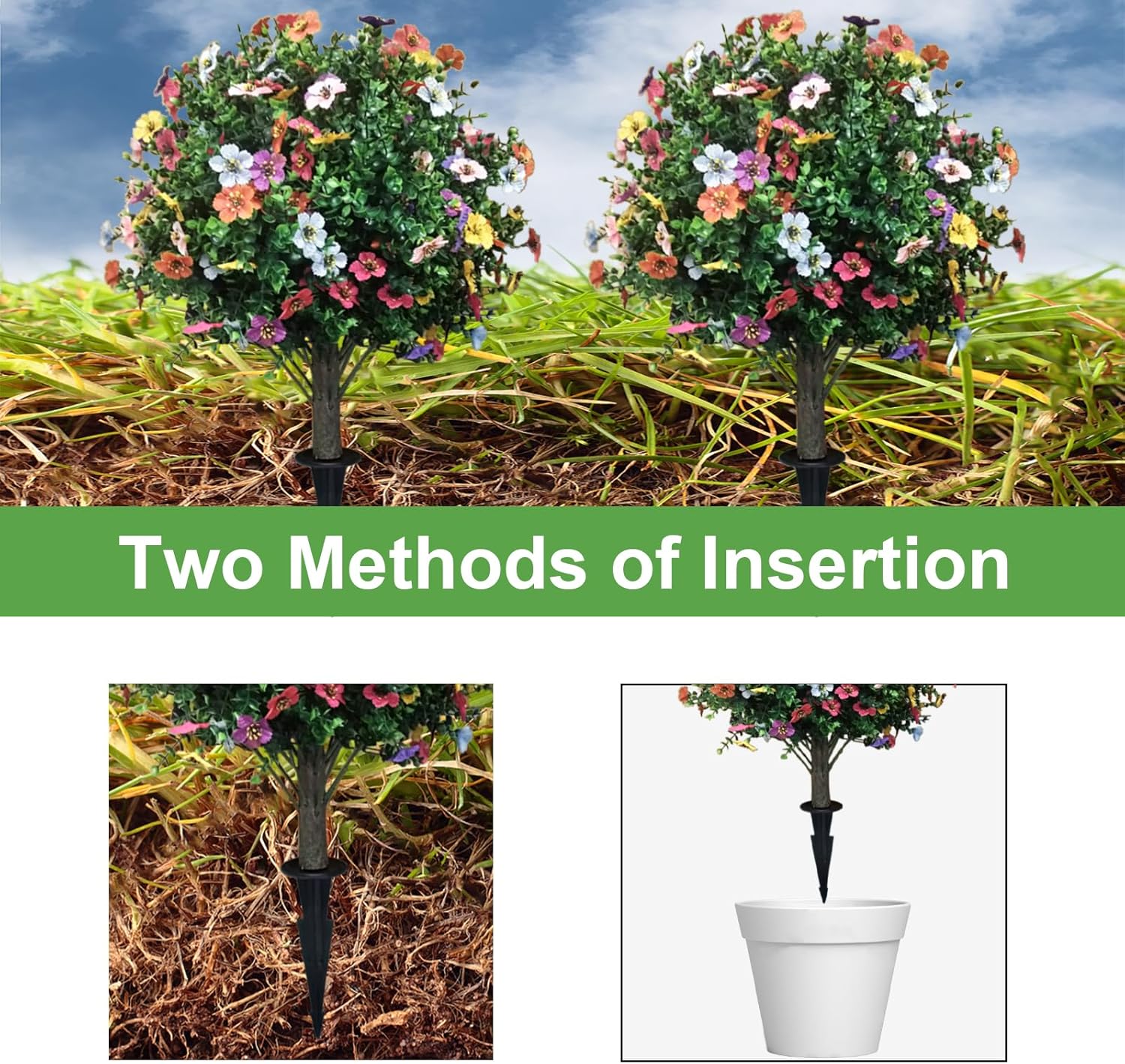 Artificial Violet Topiary Ball Trees,2 Sets of 25'' Fake Evergreen Plants with Ground Spike, UV Resistant Artificial Plants for Outdoor Indoor Garden Front Porch (Violet)