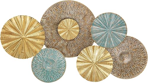 Vintage Floral Metal Wall Art - Gold and Turquoise Decorative Sculpture for Home & Office Decor (39.4" x 23")