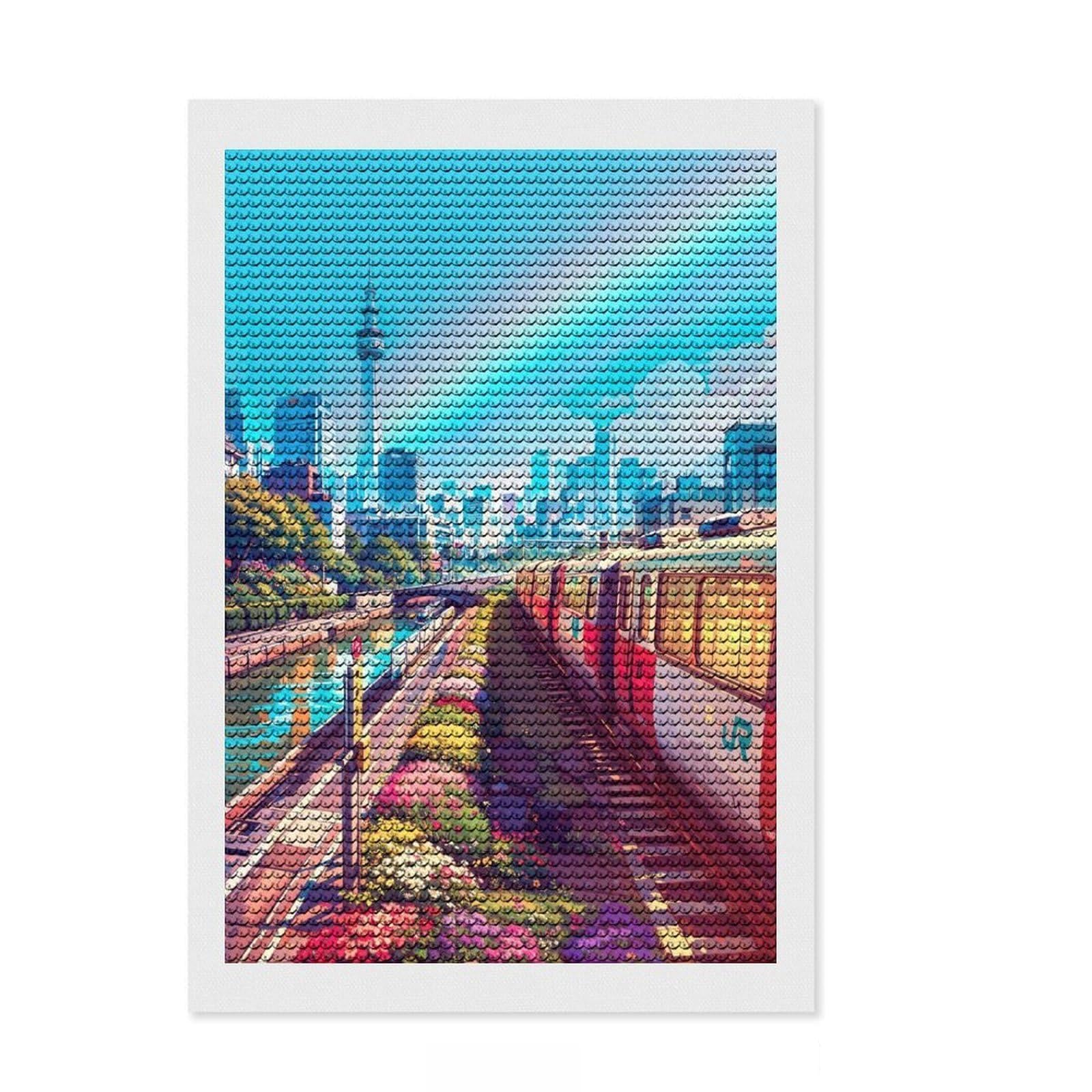 Junmoney Next Stop Tokyo Diamond Painting Kit 8"x12", Gift Idea, Stress Relief Craft, DIY Craft, Farmhouse Decor, Vintage Style Decor