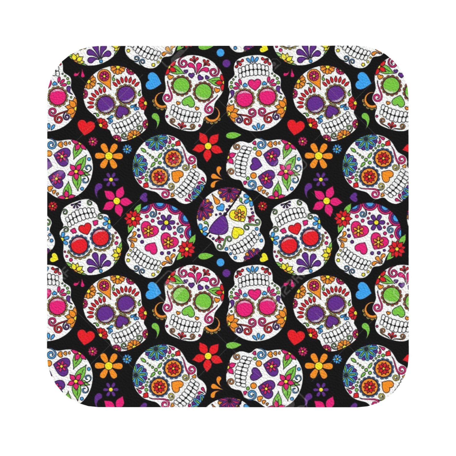 skulls PU Leather Coasters Set of 6 Square Drink Coasters