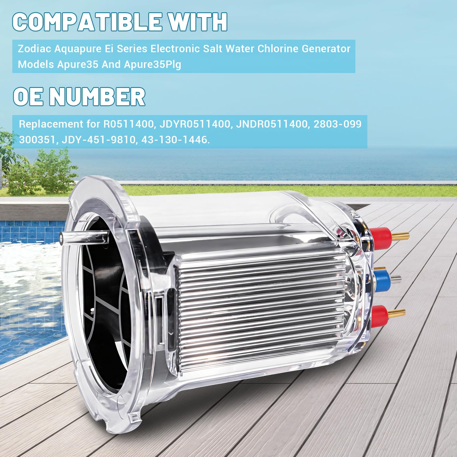 R0511400 35 Elektroden-Salzzellenersatz, kompatibel mit Zodiac Jandy AquaPure Ei Serie elektronischem Salzwasser-Chlor-Generator APURE35 APURE35PLG, bis zu 1000 Liter