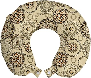Ambesonne Animal Print Travel Pillow Neck Rest, Savannah Pattern Cheetah Skin Print Fauna Theme in Neutral Colors Print, Memory Foam Traveling Accessory for Airplane and Car, 12", Brown Beige