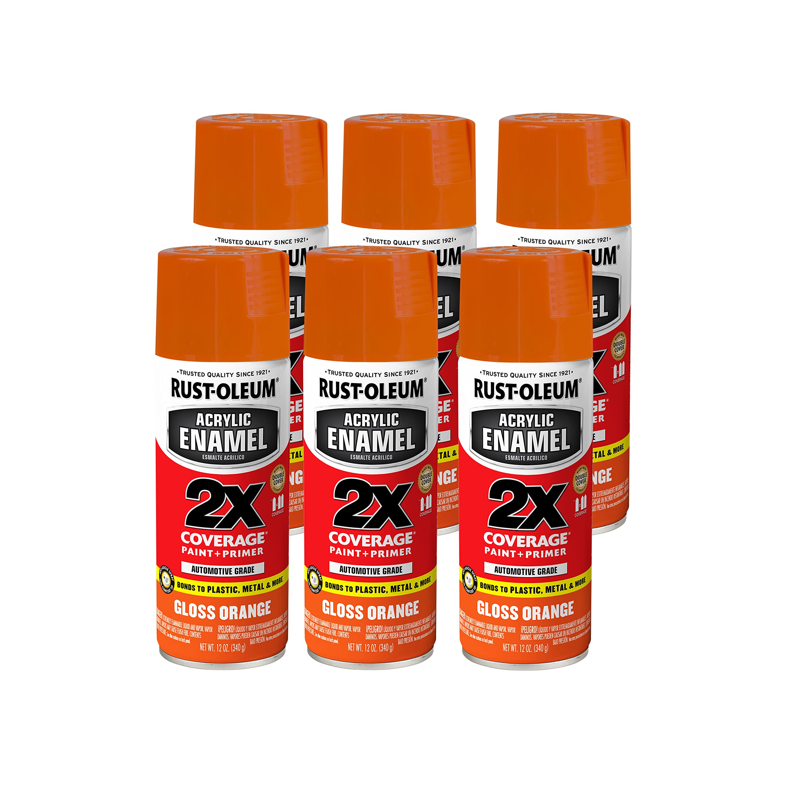 Rust-Oleum271921-6PK Acrylic Enamel 2X Spray Paint, Gloss Orange, 12 Ounce (Pack of 6)