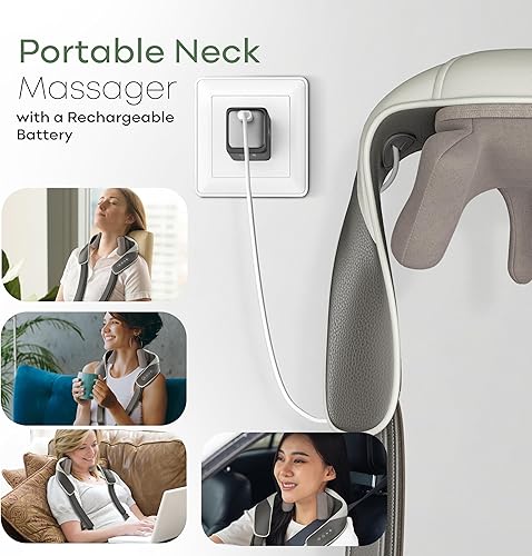 Miniatura 5 de Masajeador eléctrico de cuello y espalda, función de calor, masajeador de cuello inalámbrico de tejido profundo para relajar los músculos, masaje 4D