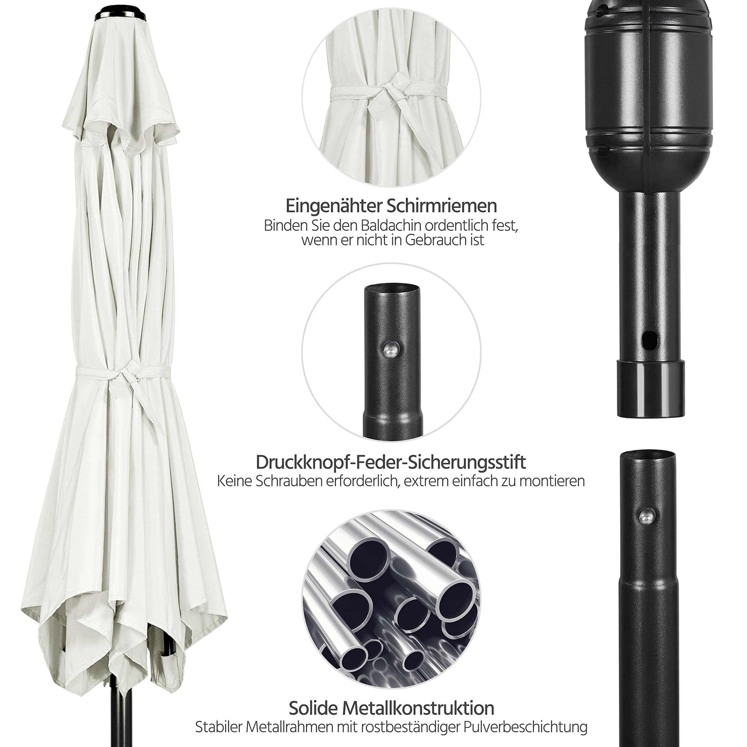 Yaheetech Parasol przeciwsłoneczny, balkonowy, na rynek, okrągły, z 8 żebrami, 270 cm, parasol z korbą, wodoodporny, ochrona przed promieniowaniem UV, kremowy
