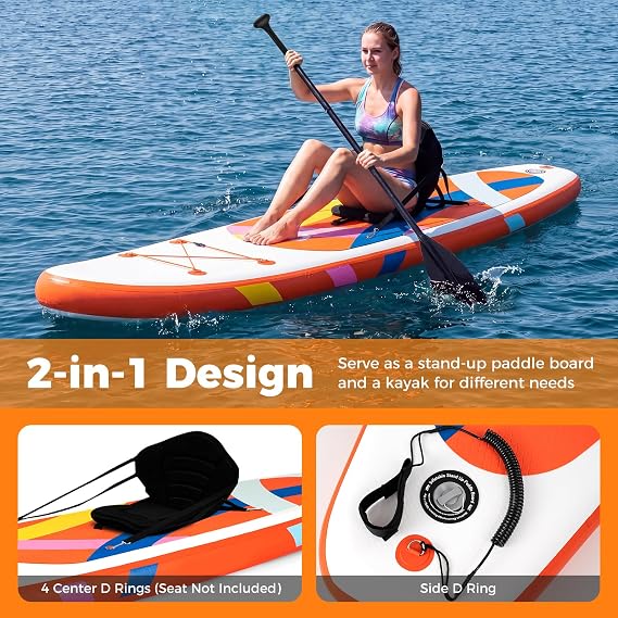 11FT Inflatable Paddle Board with SUP Accessories, Stand Up Paddle Board with Removable Fins, Adjustable Paddle, Phone Pouch, Hand Pump, Leash & Carry Bag, Repair Kit