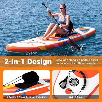 11FT Inflatable Paddle Board with SUP Accessories, Stand Up Paddle Board with Removable Fins, Adjustable Paddle, Phone Pouch, Hand Pump, Leash & Carry Bag, Repair Kit