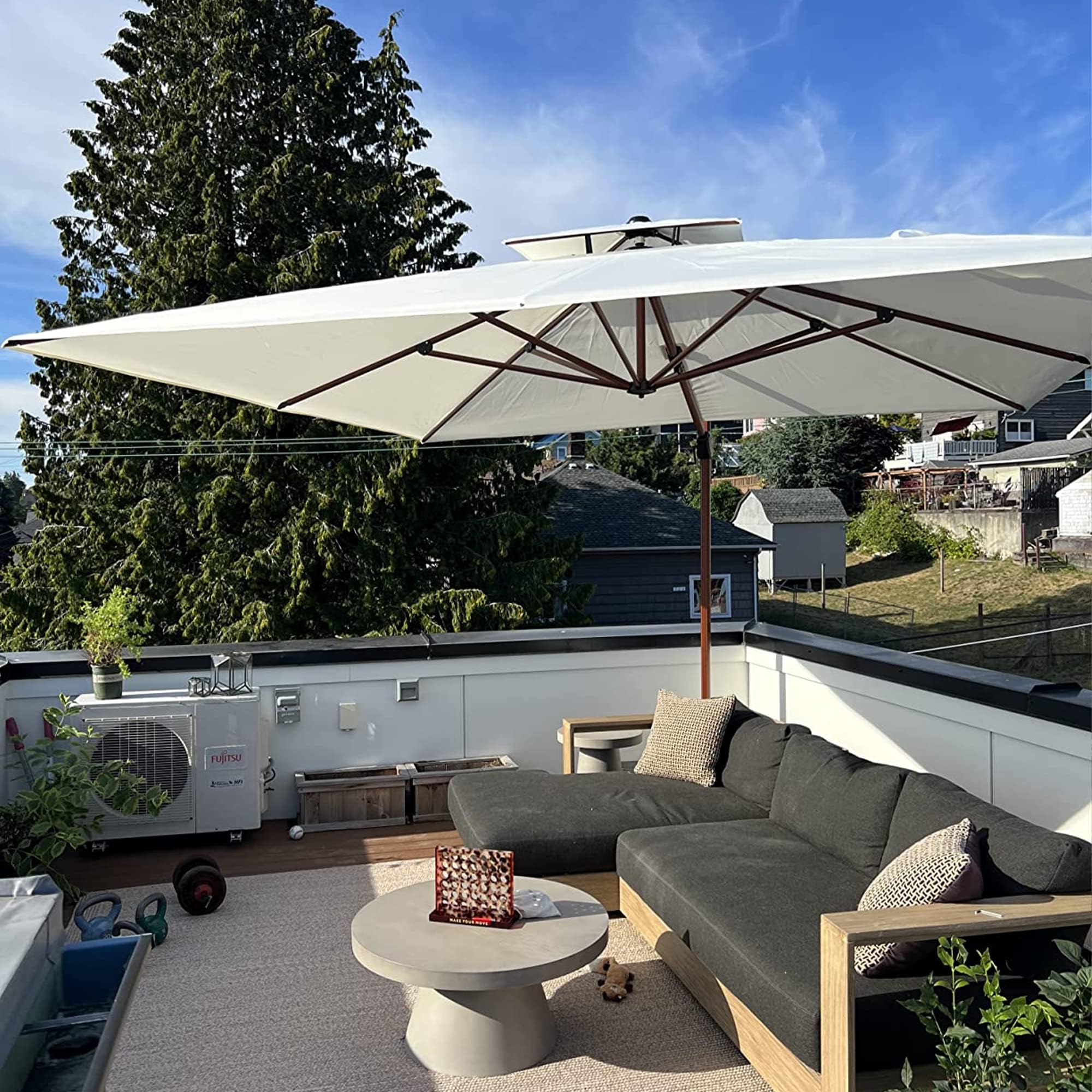 PURPLE LEAF Parasol Déporté 3 x 4 m avec Pied Aluminium Aspect Bois, Crème