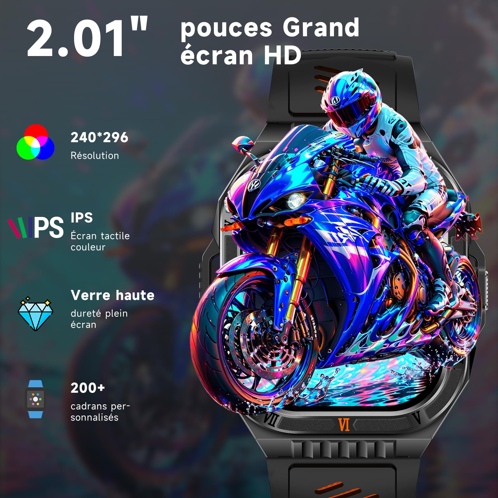 YUPENG Montre Connectée Homme Militaire avec AI-GPT, IP68 pour Android/iOS | 2.01" HD Écran/1100 mAh Batterie/LED Lampe/Boussole/Appels Bluetooth, 24H Fréquence Cardiaque/Suivi du Sommeil/SpO2
