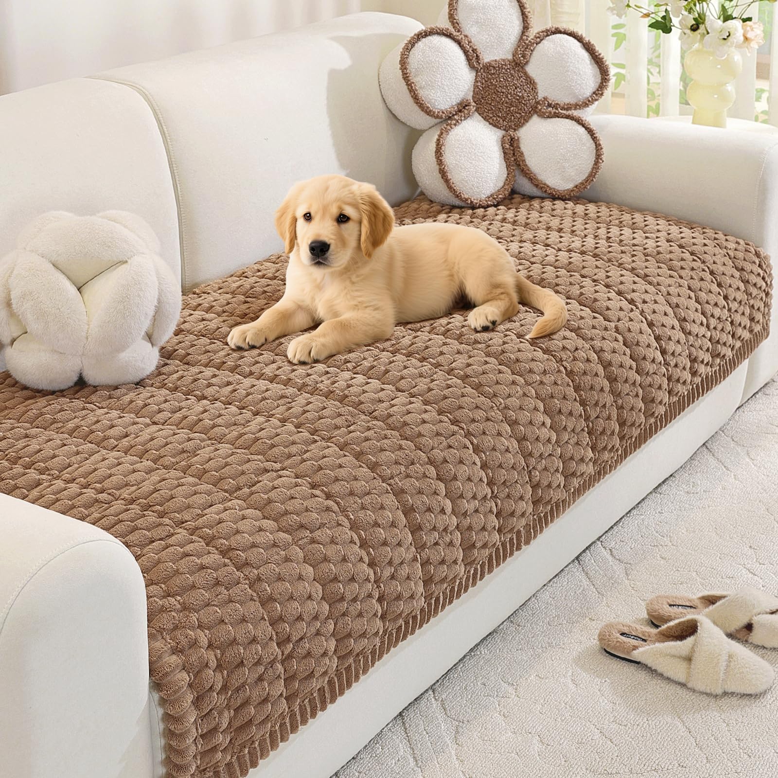 Royhom Pet Sofa Cover Washable, Soft Thick Fuzzy Sofa Cover 2 3 4 Seater, Couch Protector for Dogs, Settee Covers Furniture Slipcovers (Brown, 90x210cm) — image 1