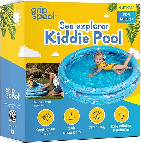 Miniatura 8 de Piscina inflable para niños pequeños, piscina redonda de plástico de 48 x 12 pulgadas, juego acuático al aire libre, juguetes para niños de 2, 3, 4