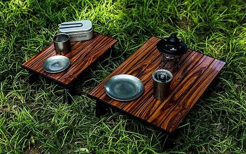 Miniatura 2 de ROCK CLOUD Mesa de playa plegable ultraligera y compacta de dos alturas, de aluminio, portátil, mini mesa de camping (grano de madera, grande)