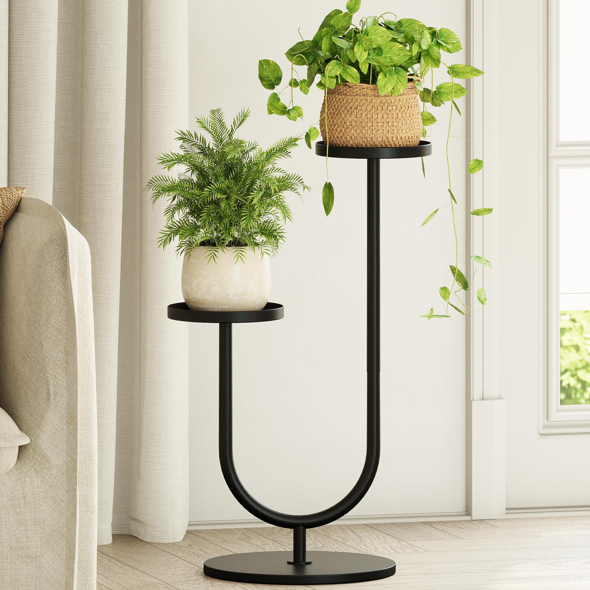 Amazon.com: Bamworld Outdoor Plant Stand Metal Plant Stand Indoor Corner Plant  Stands 2 Tier Plant Shelf for Tall Plant Holder Black Plant Shelves for  Living Room Bedroom Midcentury Modern Home Decor :