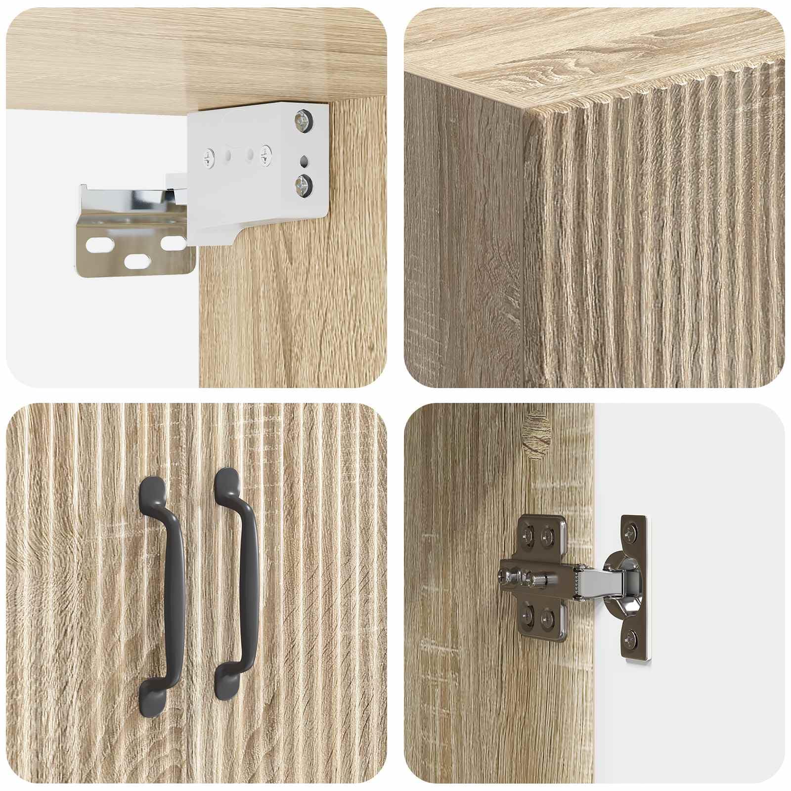 Szafka ścienna z dębu Sonoma 66 x 34,5 x 90 cm z 2 drzwiami i metalowymi uchwytami, montowana na ścianie szafka do przechowywania do biura, korytarza, warsztatu, garażu, piwnicy