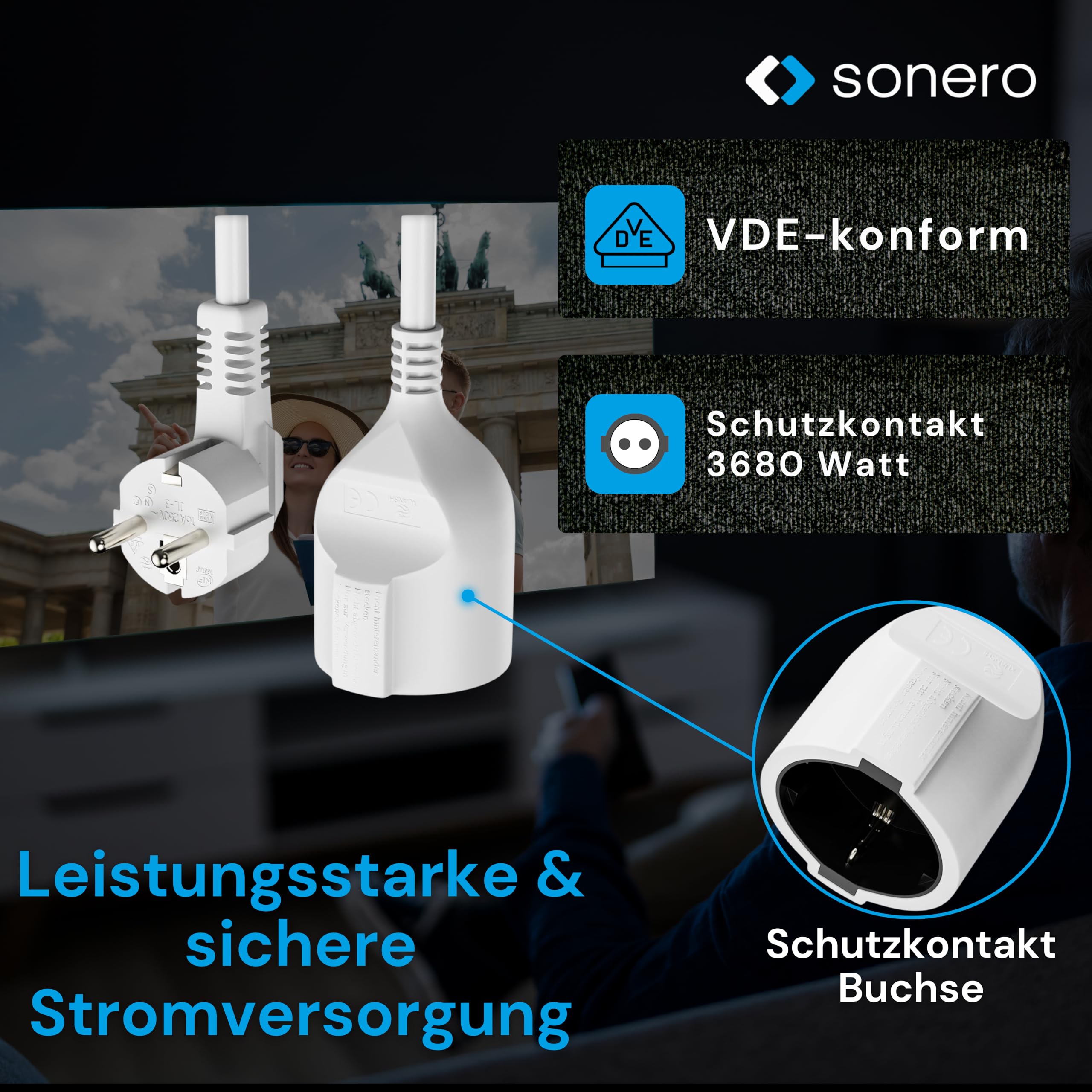 sonero Verlängerungskabel Stromkabel, Schutzkontakt Stecker Buchse, 20m