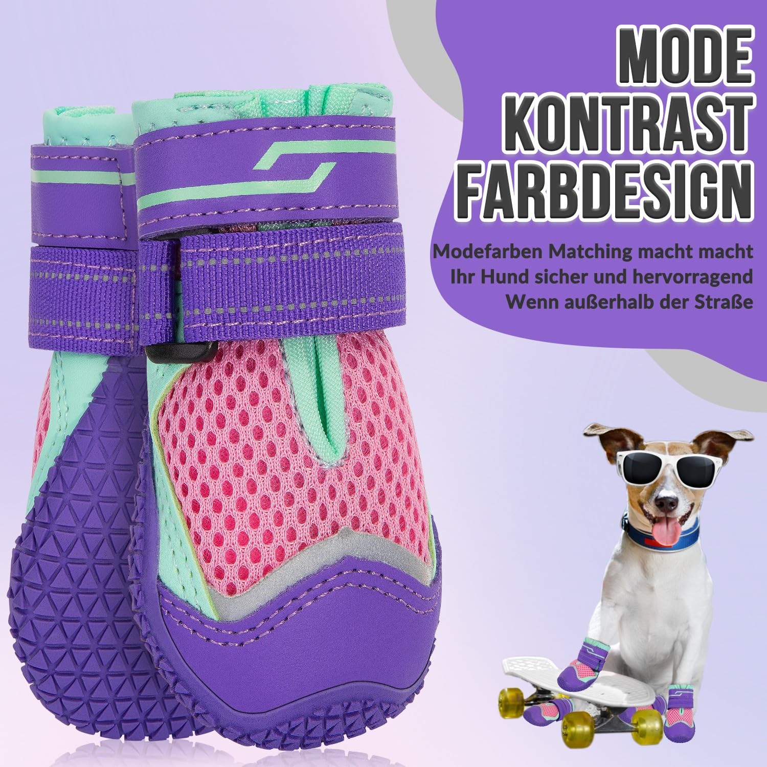 SlowTon Hundeschuhe Pfotenschutz, 4 Stück atmungsaktive Hunde Schuhe Outdoor mit Rutschfester Sohle, verstellbarem reflektierendem Klettverschluss Hundestiefel für kleine, mittlere und große Hunde