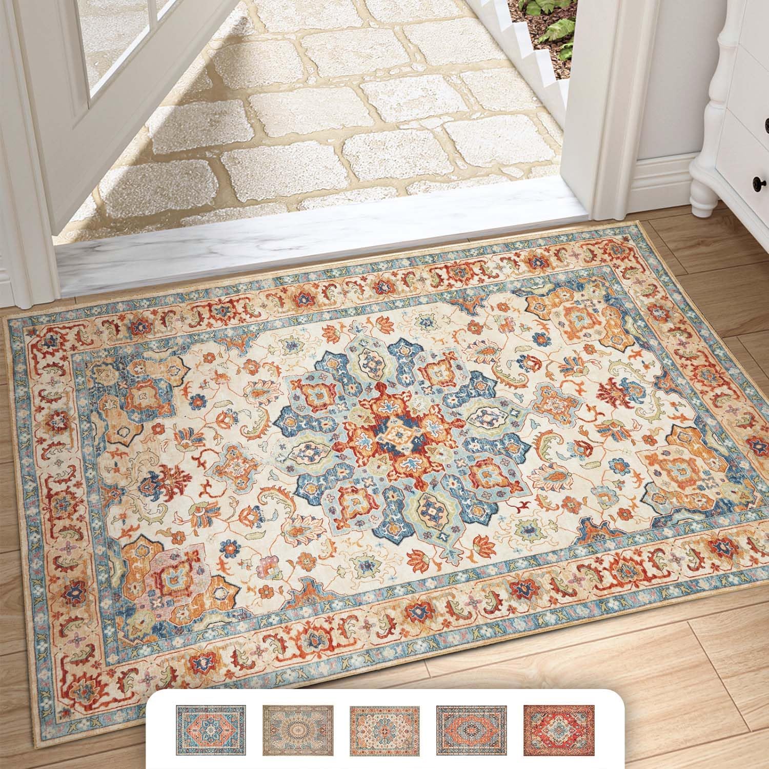 Odentblca Small Rug,2x3 UltraThin Area Rug, Boho Entryway Rug,Washable