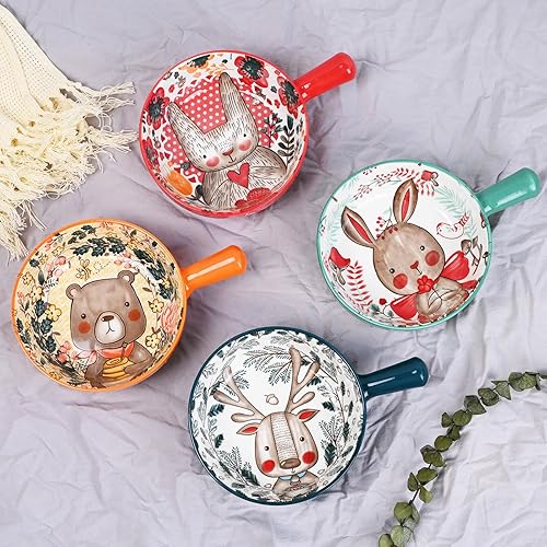 Miniatura 6 de AzjioLi Cuencos de sopa de cebolla francesa con asas 20 onzas aptos para horno cuencos de cerámica para ensalada pasta cereales ramen fideos