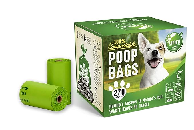 UNNI 100% Compostable Pet Poop Bags,Dog Waste Bags, 270-Count,18 Refill Rolls,9