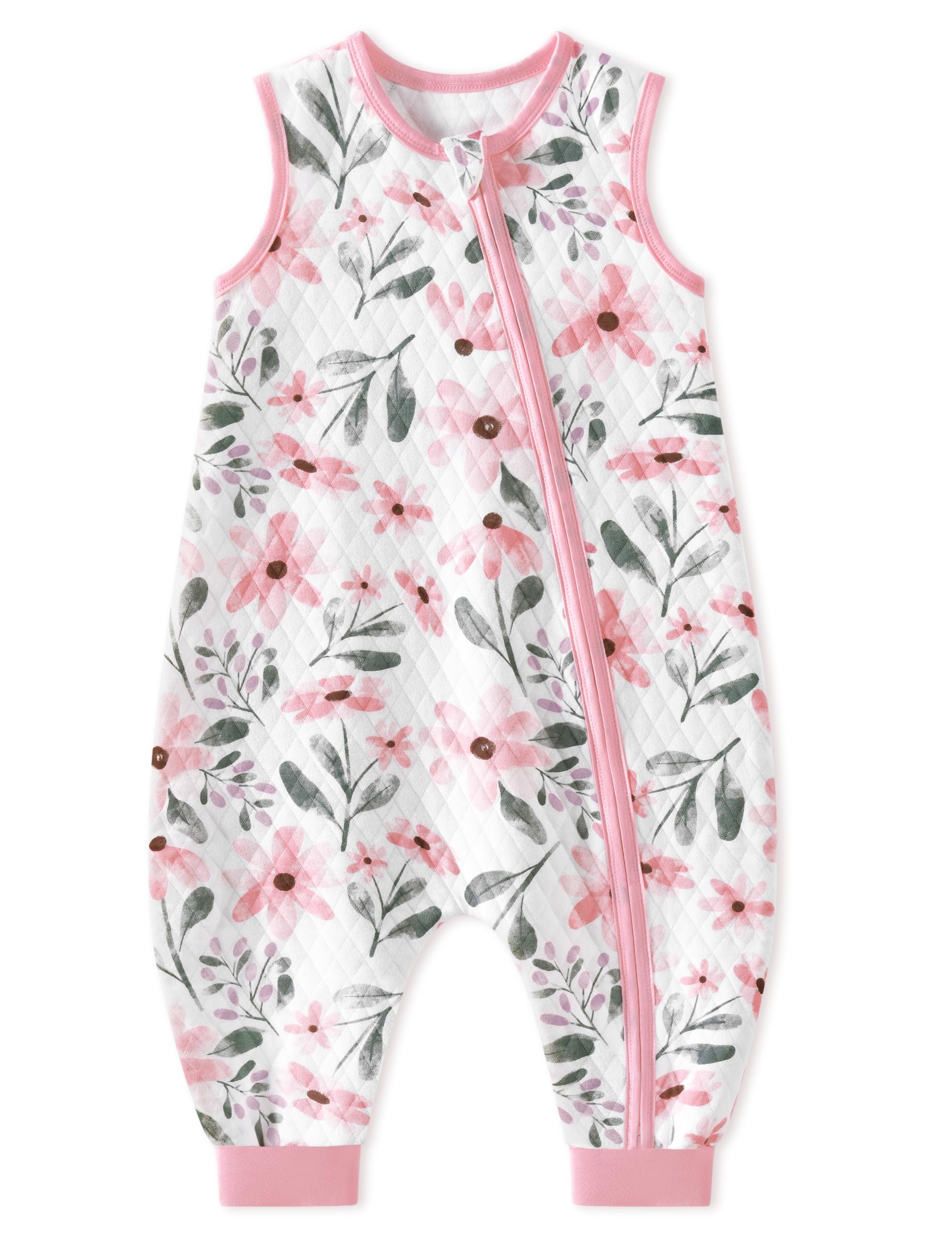Yoofoss Baby Schlafsack mit Füßen 1.0 Tog 100% Baumwolle Schlafsack Baby mit Beinen Herbst Ganzjahre Babyschlafsack für 4-6 Jahre Kinder Jungen Mädchen 100 cm- Rosa Blume