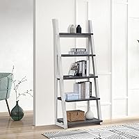 Vista 3 de KEVINSPACE Estantería de escalera de 4 niveles, estantería de escalera montada en la pared con 2 cajones, estantería moderna con marco de metal