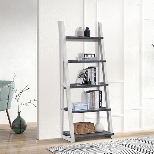 Miniatura 3 de KEVINSPACE Estantería de escalera de 4 niveles, estantería de escalera montada en la pared con 2 cajones, estantería moderna con marco de metal